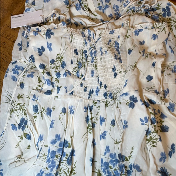 NWT reformation Enya dress clarity floral cream blue MIDI dress size 8 - Picture 5 of 5